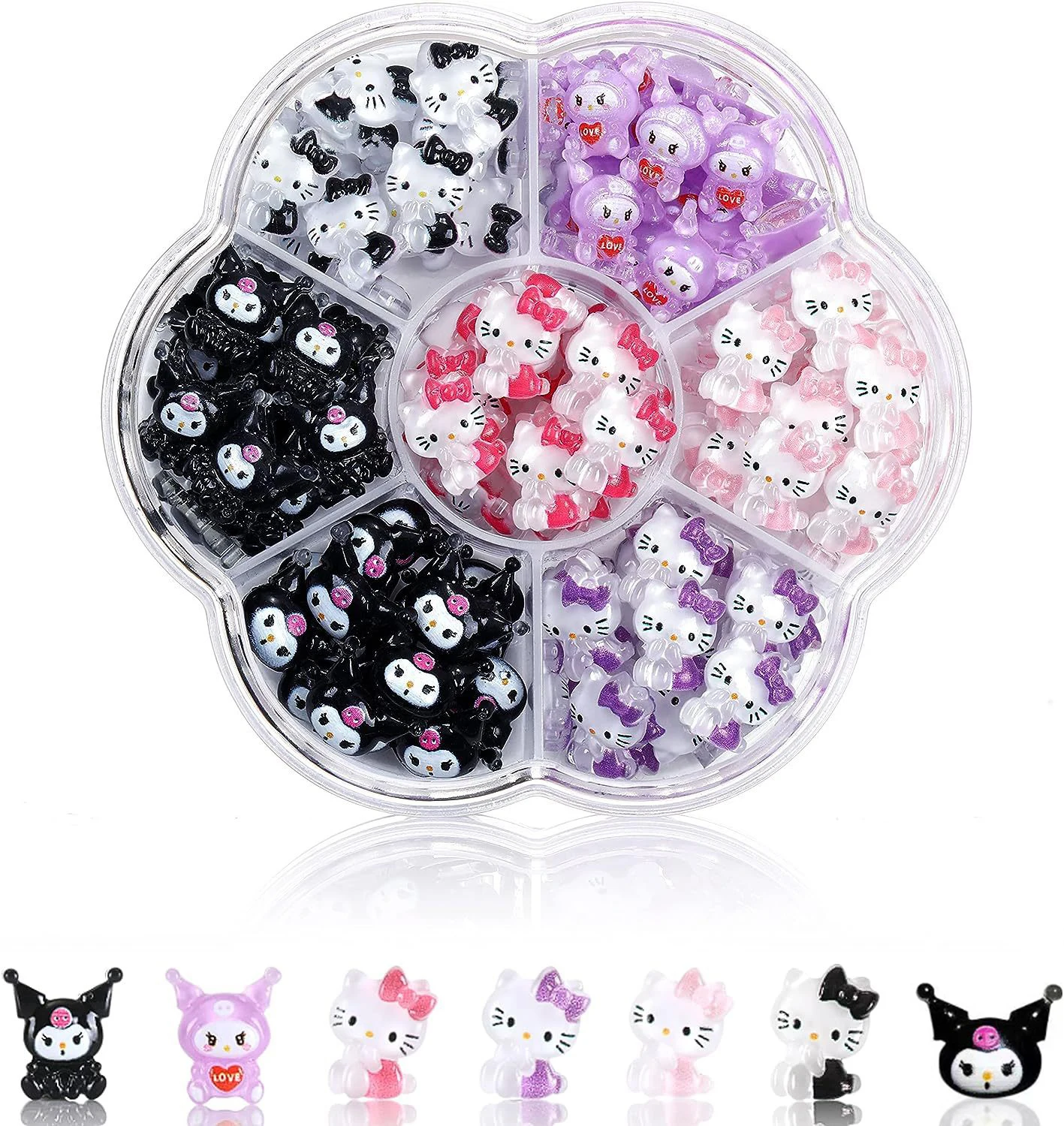 70Pcs Kawaii MINISO Hello Kitty/Kuromi Nail Art Charms Cartoon 3D Nail Rhinestone Gems Manicure DIY Decor Crafts Size 7.5cm Y2K