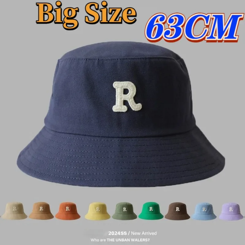 Men Big Head 63cm Bucket Hats for Women Large Size Bob Four Seasons Cotton Fisherman Hat Letter Outdoors Sun Hat XL Wholesale