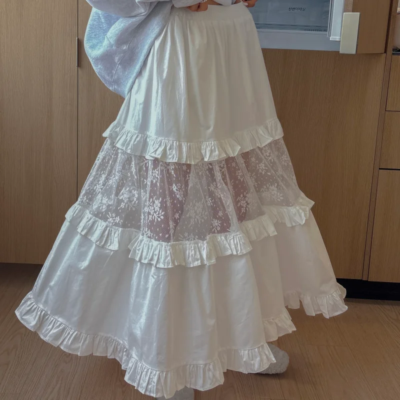 Spring Summer Trendy Comfortable New Arrival Mesh Splice Elastic Waist Half Skirt Women's Fashion Long Skirt Dongda Gate
