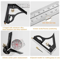 3IN1 Stainless Steel Carpentry Carpenter Engineer Multi Combination Rectangular Ruler Set Protractor Measuring Tool