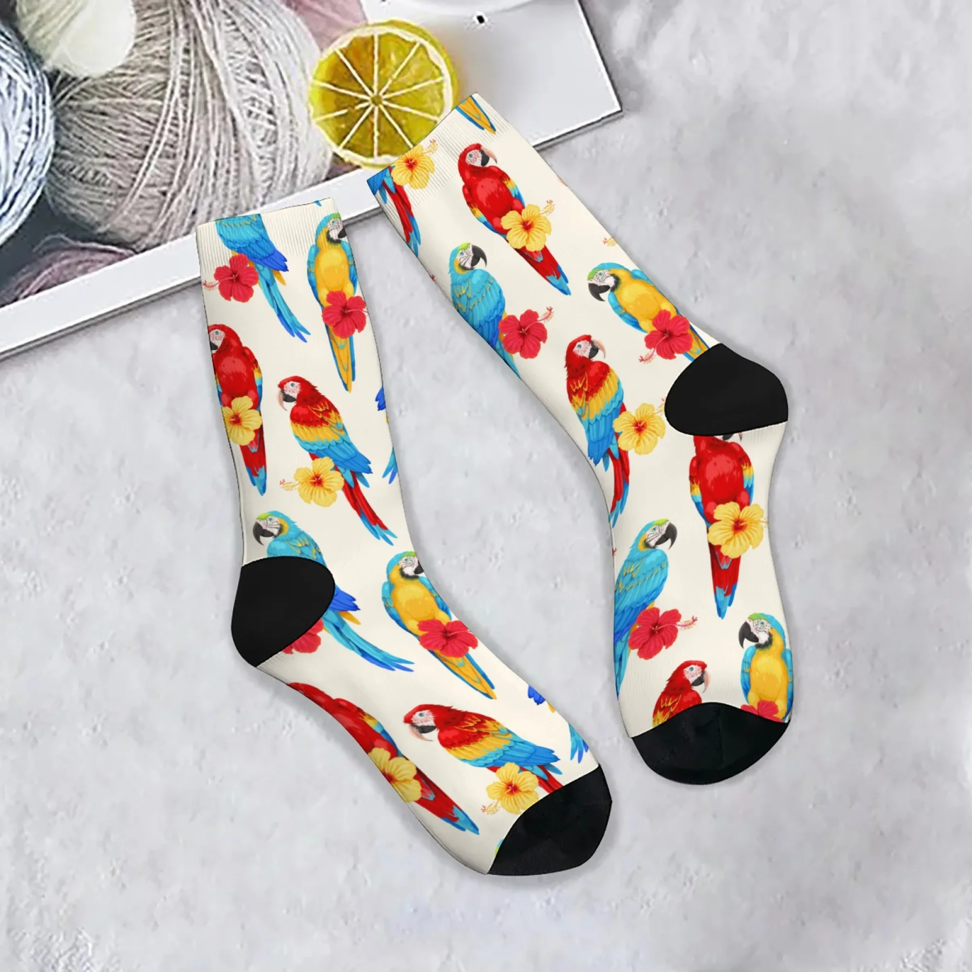 

Tropical Floral Parrot Socks Retro Fashion Men's Socks Novelty Funny Compression Socks Comfortable Non-Slip Casual Sports Socks