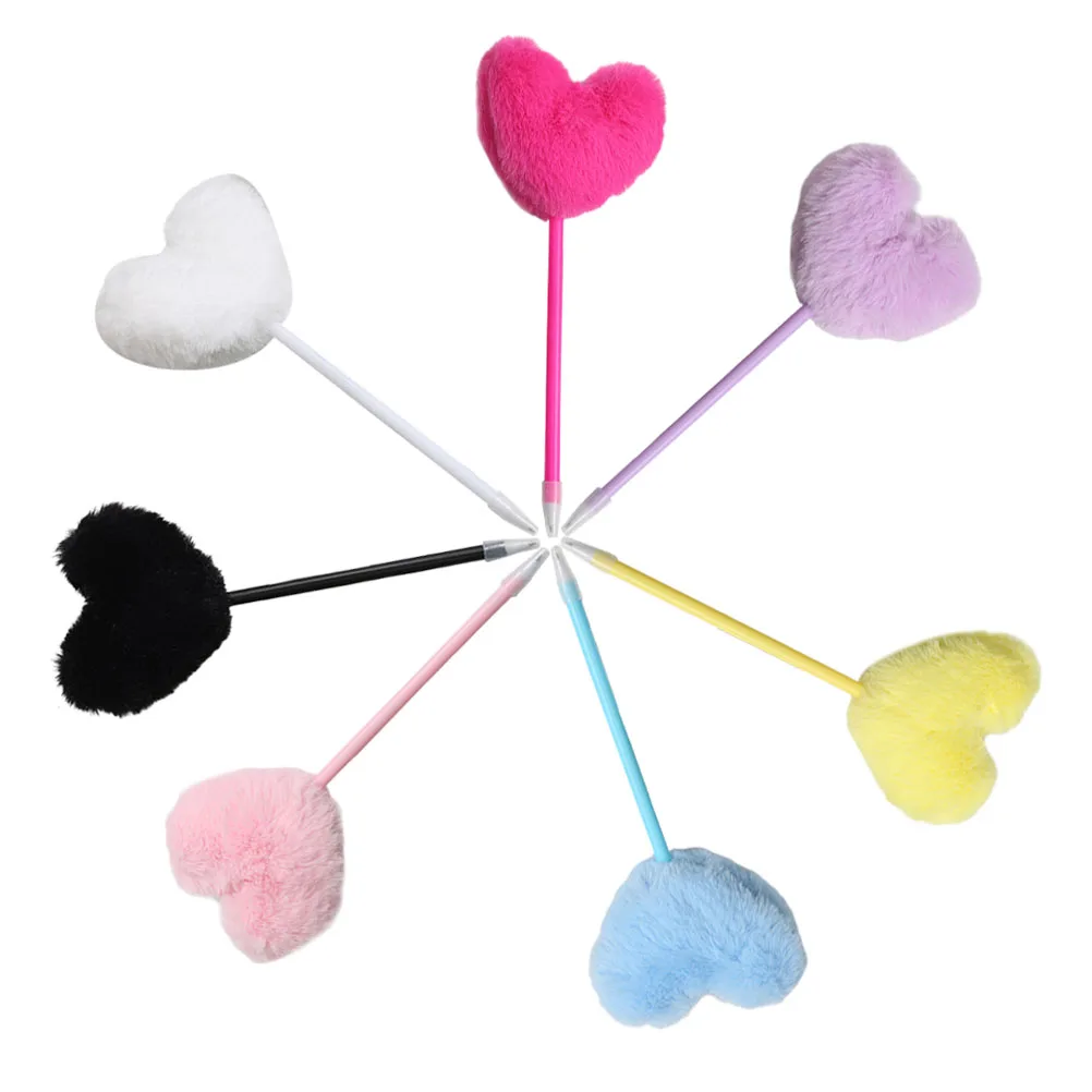 

Colorful Heart Ballpoint Pens Cute Pompom Design Writing Tools for Girls Students Multi Colored Plastic Stationery Gifts