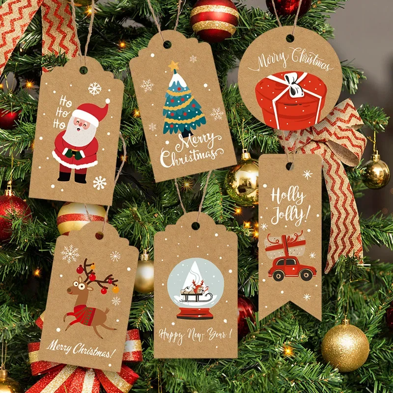 48pcs Santa Tree Hanging Label Greeting Card Small Business Christmas Holiday Gift Box Decoration Family Party Package Supplies