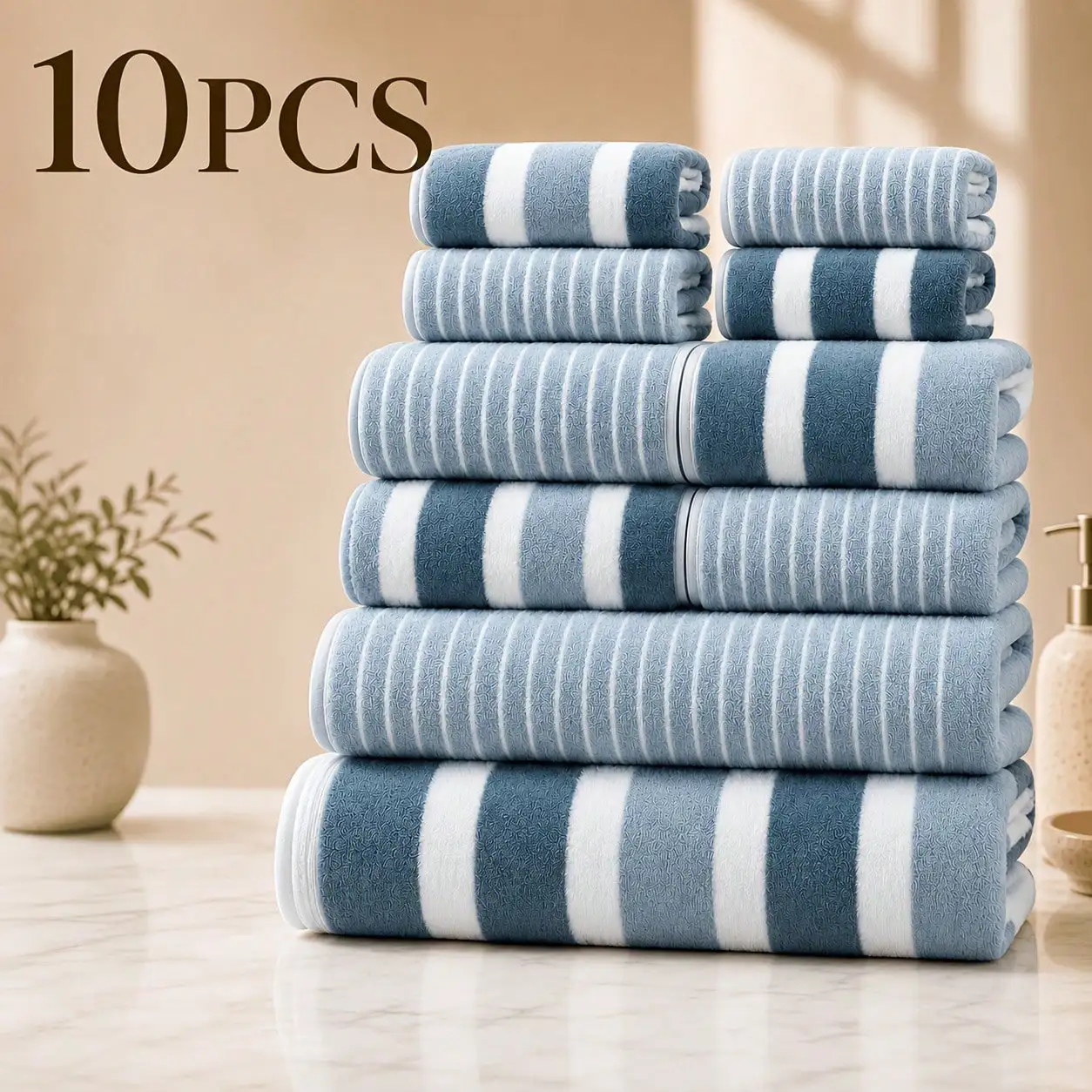Bathroom Toiletries 10-Piece Set: 2 Bath Towels, 4 Hand Towels, 4 Face Towels, Complete 10-Piece Bathroom Toiletries And Bath Towel Set, Comfortable And Absorbent For Home Use.