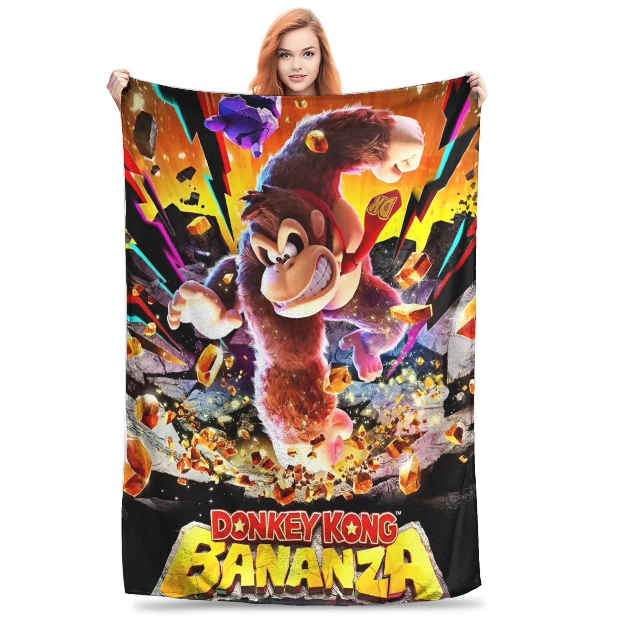 Donkey Kong Bananza Game Blanket  Soft Warm Pattern Plush Throw Blanket For Boy Girl Outdoor Flannel Bedspread Bed Cover