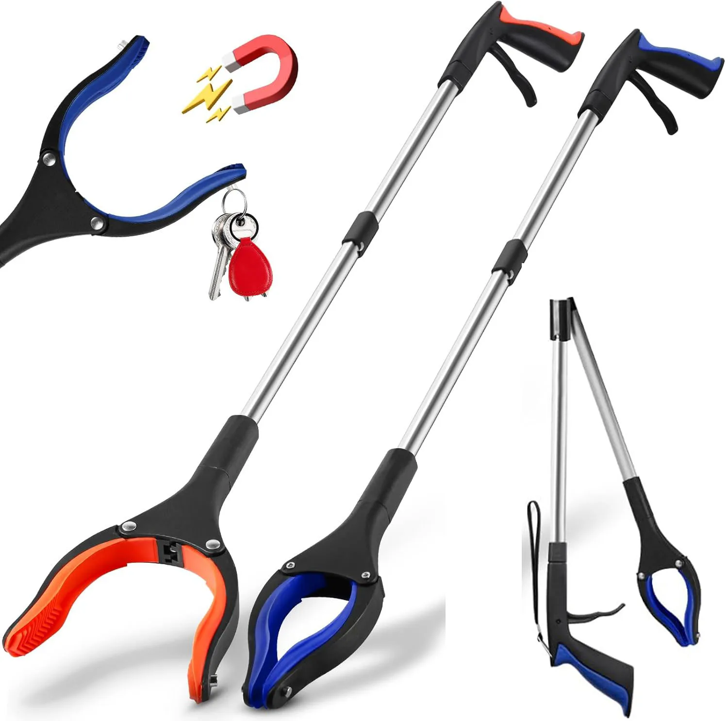 Grabbege Reacher Tool 34" Pince de ramassage pliable magnétique et flexible pour déchets, intérieur et extérieur