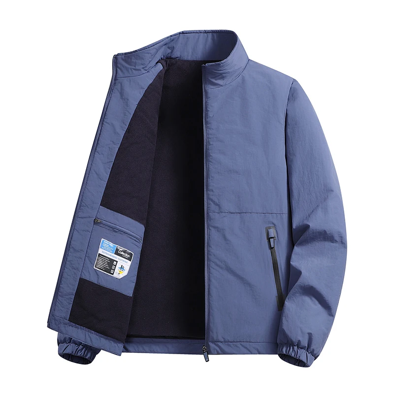 

Autumn Winter Plush Waterproof Jacket Leisure Outdoor Hooded Plus Size Jacket New Men's Solid Color Sports Casual Warm Jacket