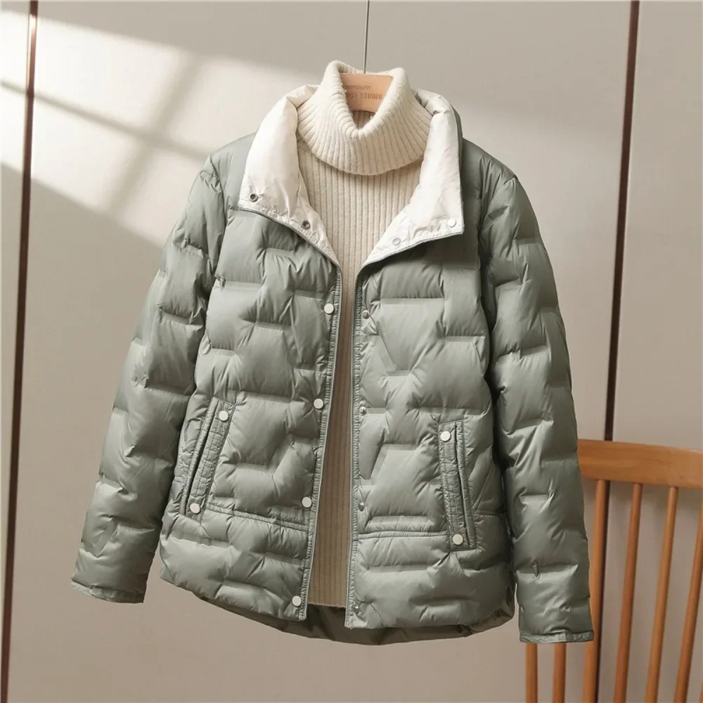 Chaqueta informal con solapa y una botonadura para mujer, Parka acolchada ligera a la moda, prendas de vestir, abrigo de plumón de pato blanco para otoño e invierno 2025