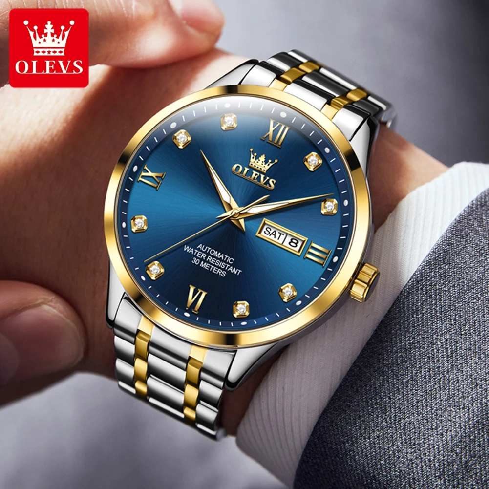 New 2023 OLEVS Men Watch Automatic Classics Stainless steel Waterproof Luxury Business Diamond Two Colors Watch Mechanical Watch