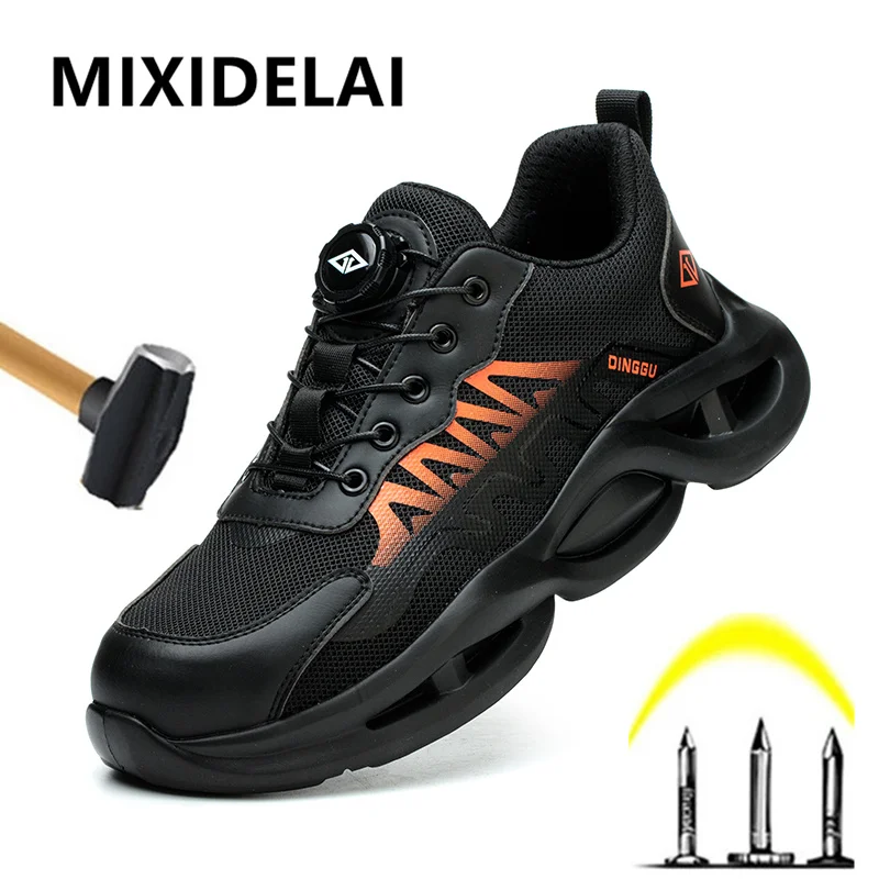 New Rotary Button Safety Shoes Men Steel Toe Sneakers Work Shoes Puncture-Proof Indestructible Shoes Protective Men Sports Shoes