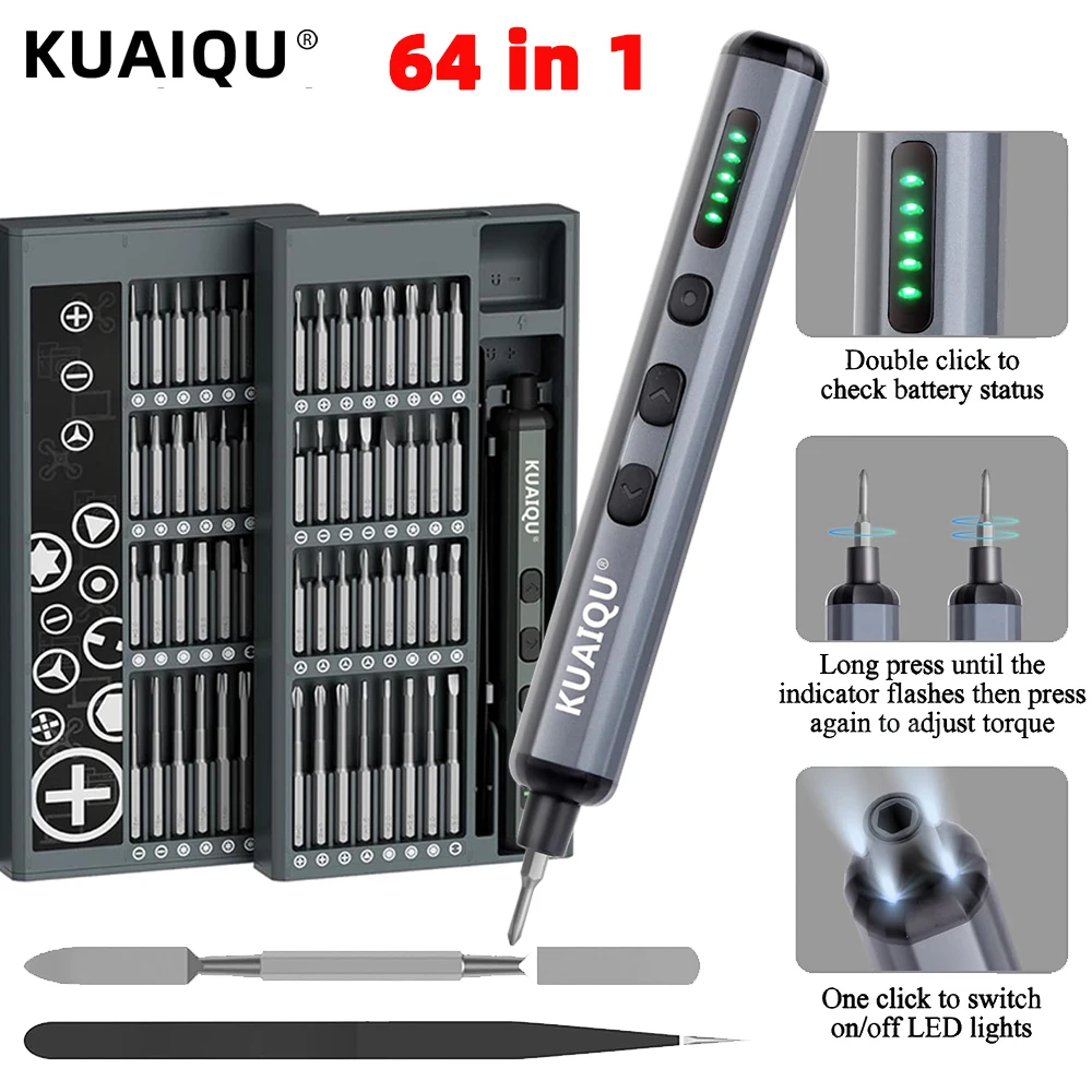 

64 in 1 Mini Electric Screwdriver Precision Set Power Tool Rechargeable Magnetic Small Bit Cell Phone Repair
