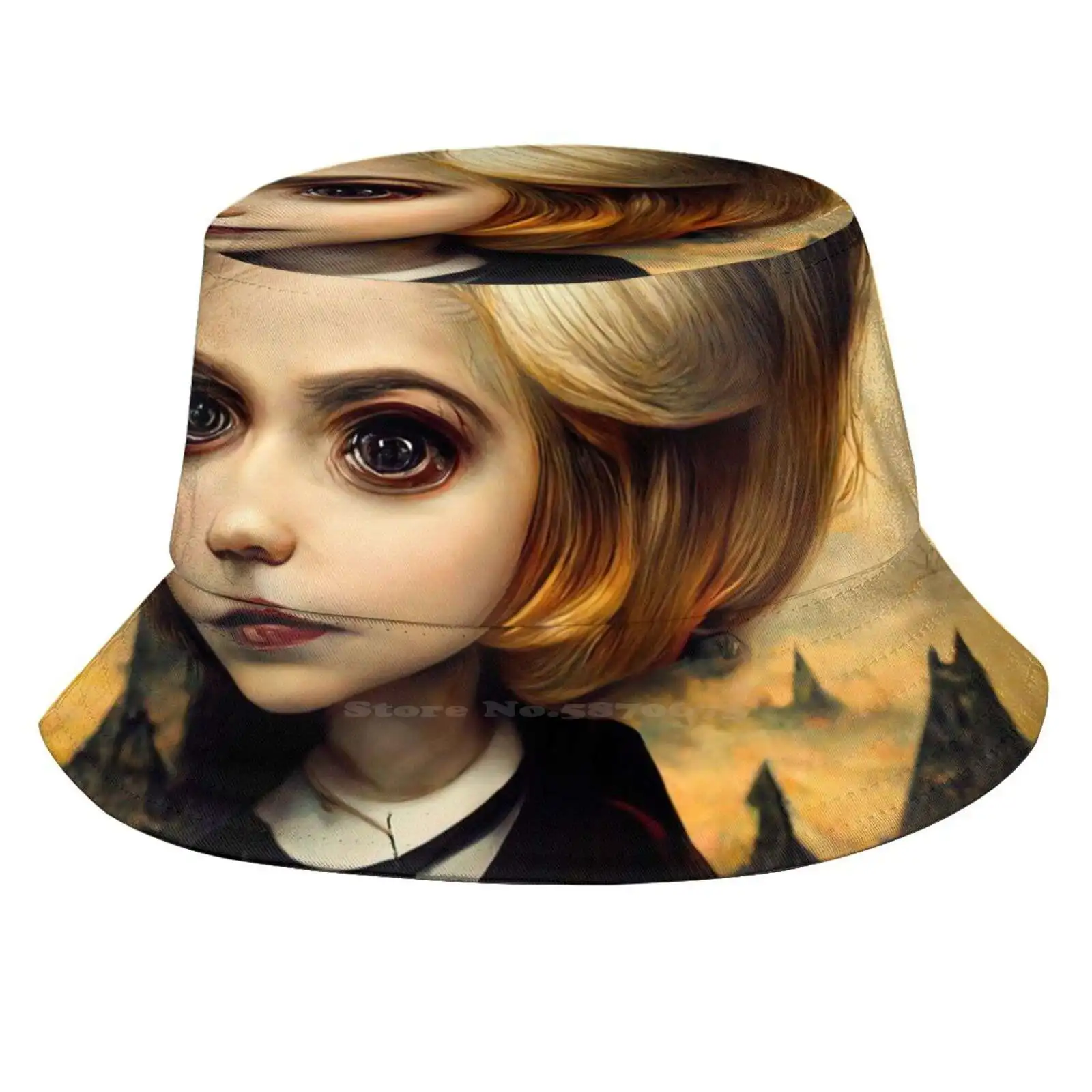 Stormy Jane 2 Unisex Fisherman Hats Cap Stormy Jane Big Eyes Large Head Blond Hair Spooky Witch Evil Child Evil Doll Tim Burton