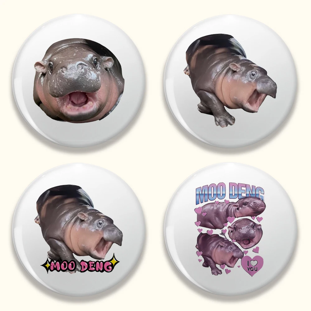 Emblemas redondos engraçados de hipopótamo para acessórios Moo Deng Meme botão broche pinos fãs amigos presentes