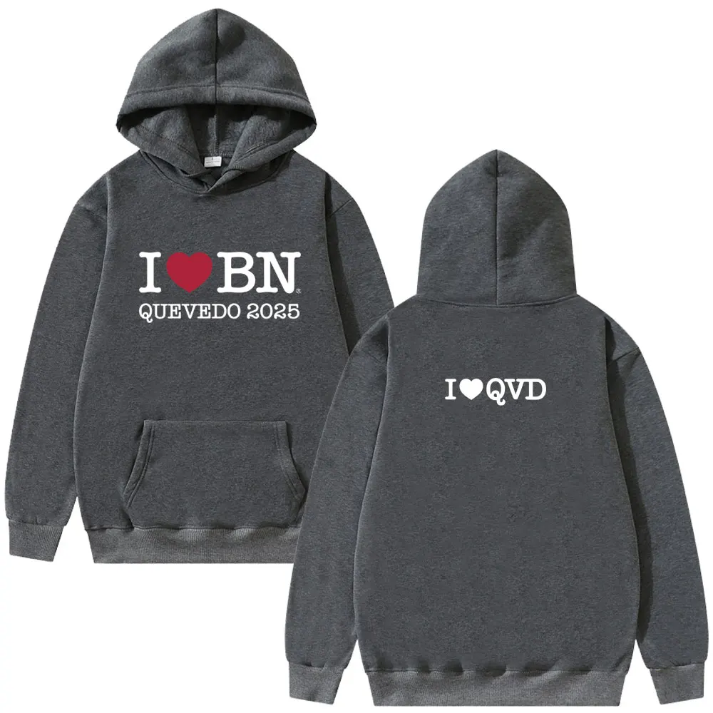I Love Bn Quevedo 2025 Hoodie Men Women Hip Hop Fashion Pop Music Sweatshirt Men's Vintage Casual Fleece Cotton Pullover Hoodies
