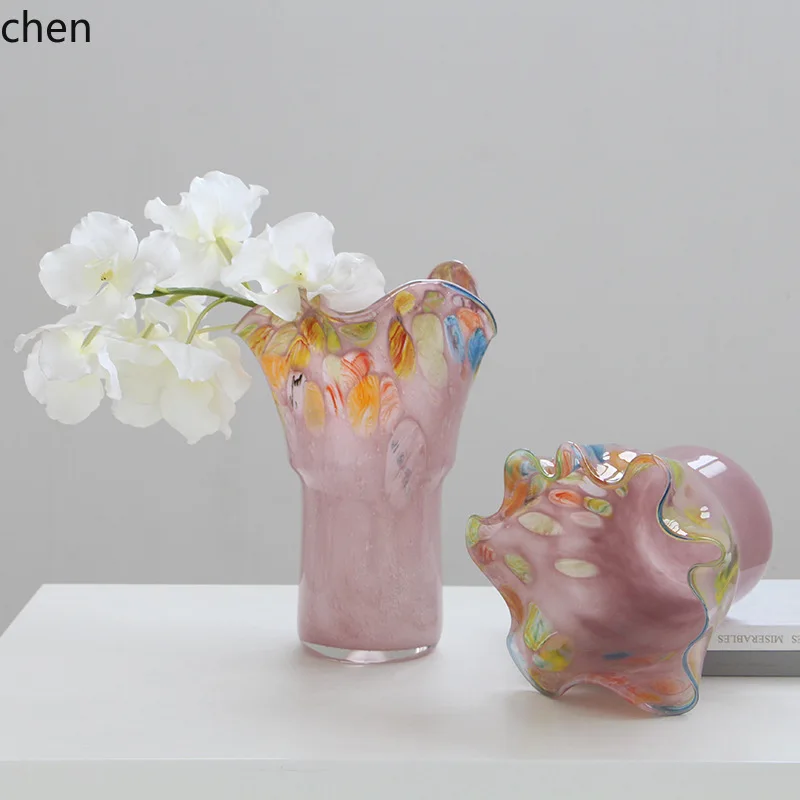 Zml irregular gradient glass vase - decorative ornament for home, living room, dining table, entryway - creative decoration