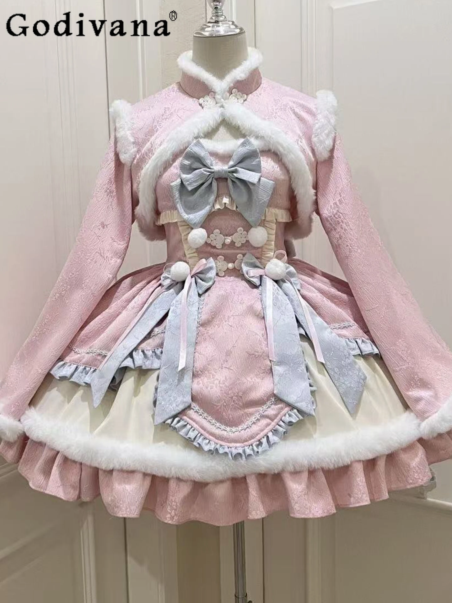 

Christmas Red Japanese Style Original Lolita Dress New Year Strap Dress JSK Winter New Cosplay Costume Sweet Cute Girl Outfit