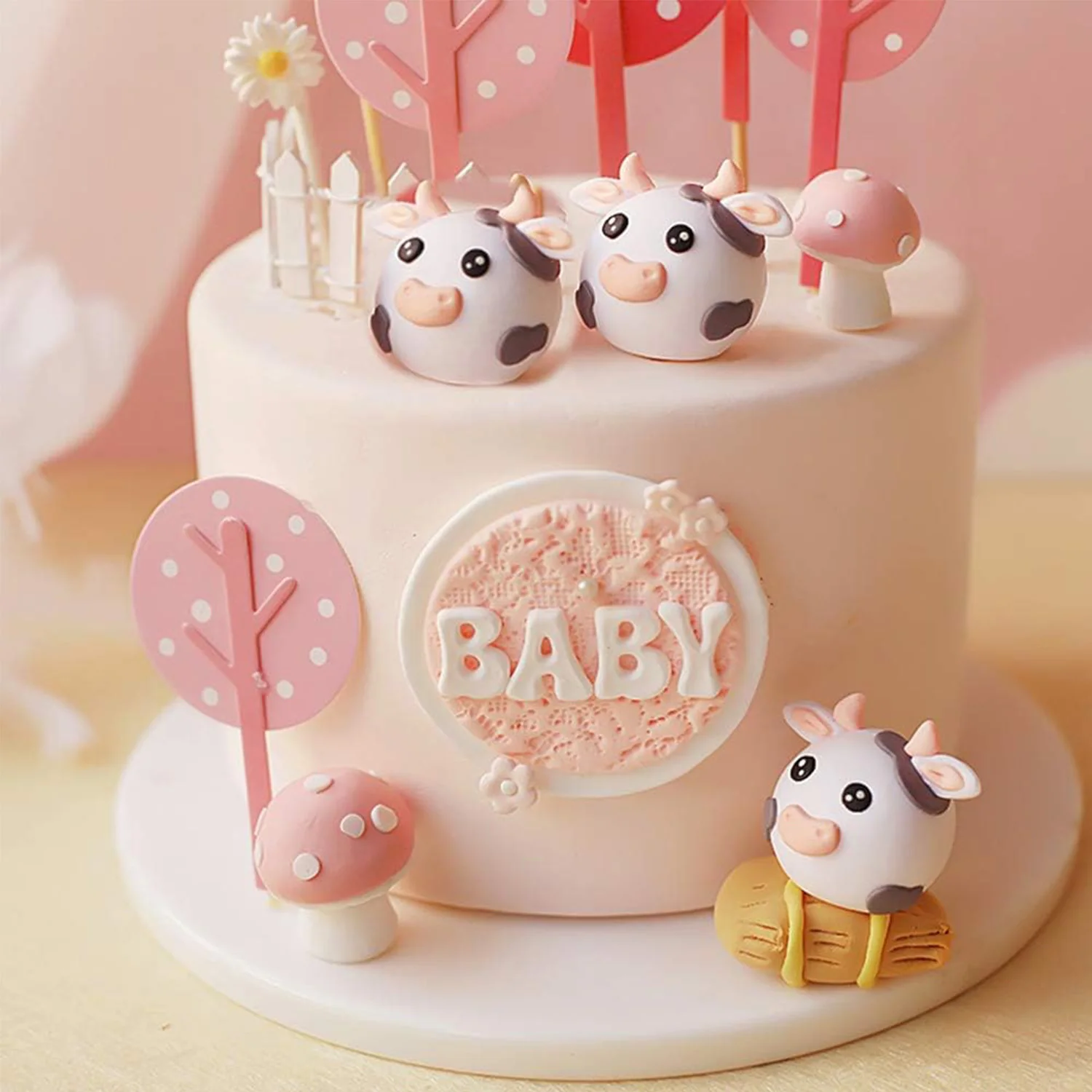 Cute Cow Cake Decoration Farm Animal Birthday Cow Cake Topper for Animals Theme Birthday Cow Party Decorations