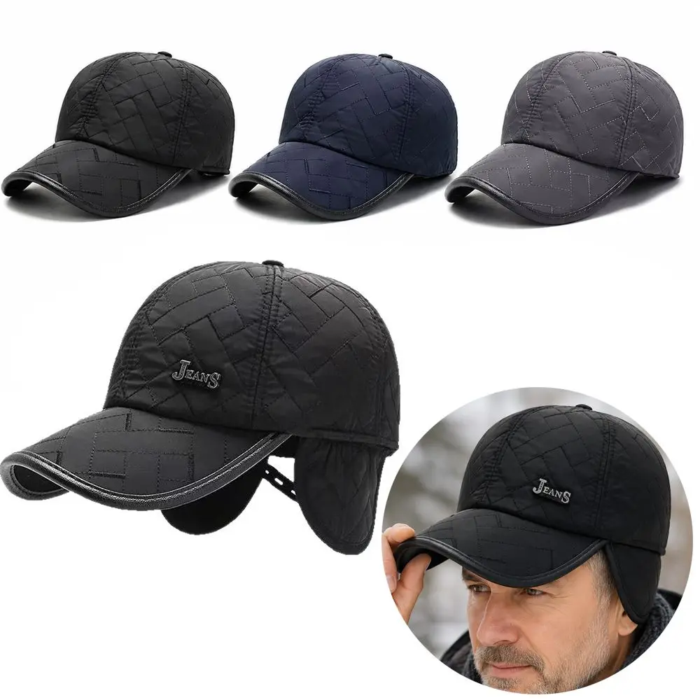 Windproof Winter Baseball Cap Thickened Fleece Lined Men's Earflap Hat Adjustable Quilted Ear Protection Cap