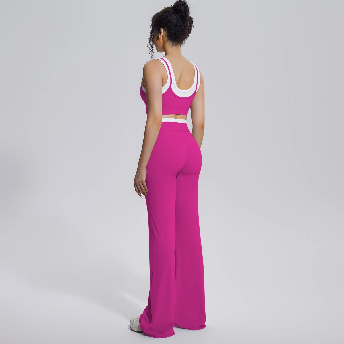 Neues Farbblock-Set mit Schönem Rücken-Yoga-BH und Weiten Hosen für Sommer, Fitness, Laufen und Workout, Hochelastisches, Lockeres Schlaghosen-Oberteil – Detail 16