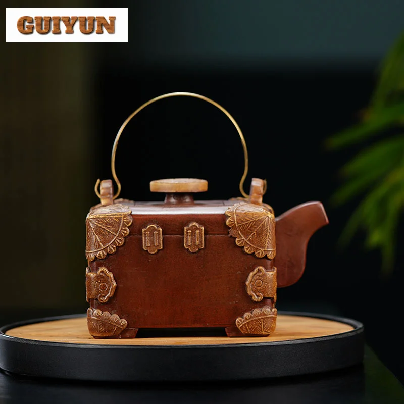 600ml Traditional Yixing Purple Clay Teapots Handmade Treasure Chest Pot Raw Ore Red Mud Kettle With Filter Zisha Tea Set Tea