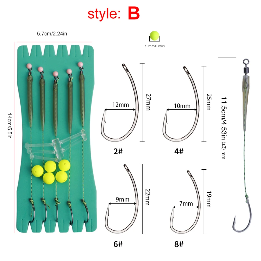 5PCS Leader Carp Fishing Hooks Hair Rigs With Line Length 11.5cm Hook Size 2/4/6/8# Europe Feeder Group Carp Fishing Accessories