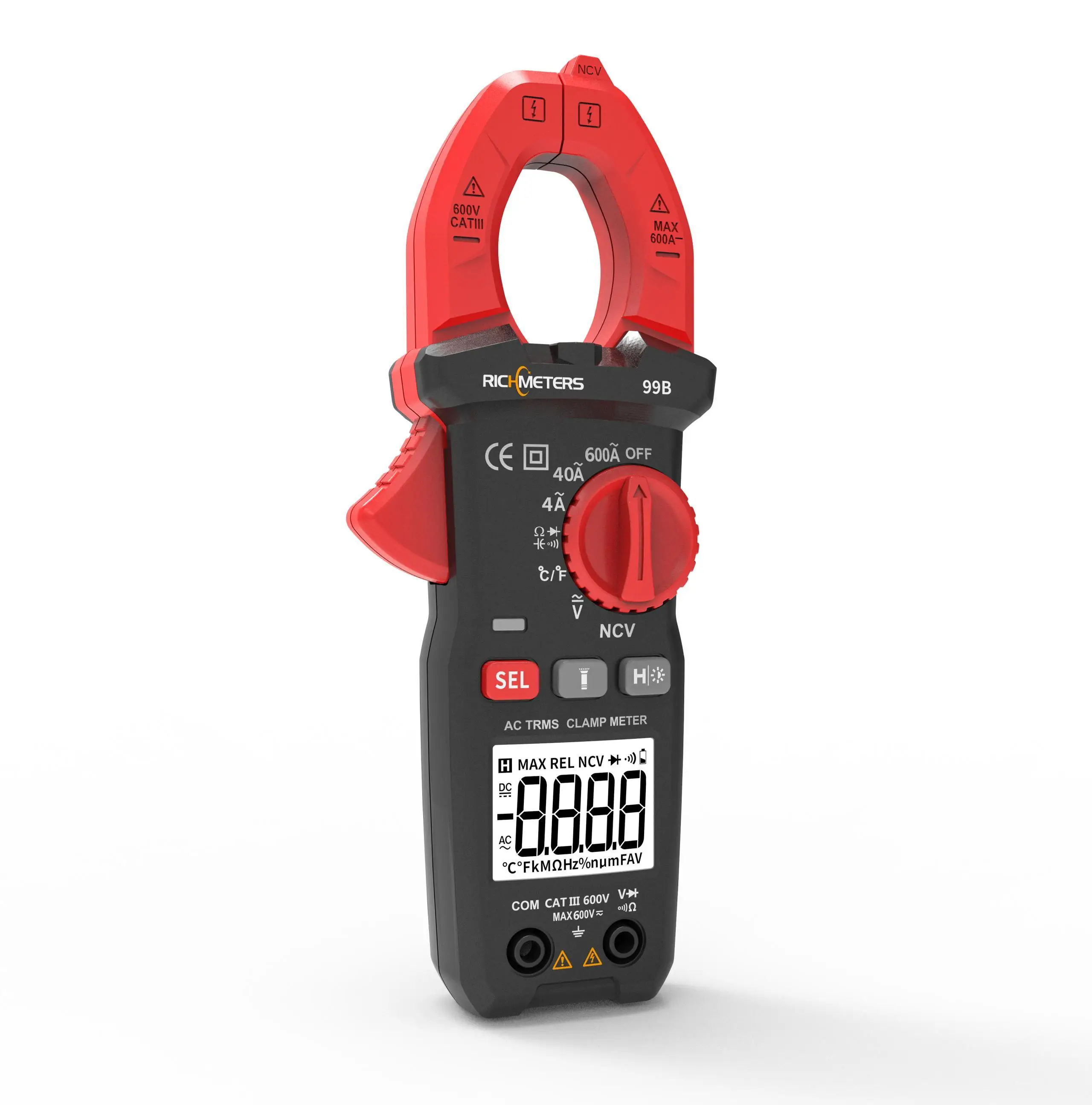 RICHMETERS RM99B Digital Clamp Meter 4000 Counts Auto Range Flash Light Back Light Ampere Current