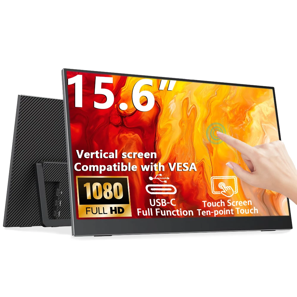 15.6 Inch Carbon Fiber Touch Portable Monitor 19201080 FHD 60Hz Full Lamination USB-C HDMI External Screen For Laptop Phone