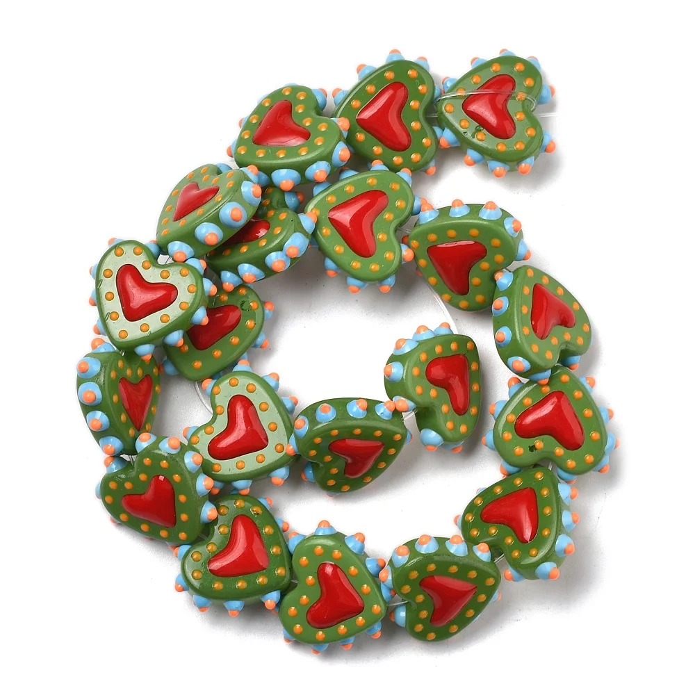 PandaHall 25 Stück Backlack-Glasperlen in Herzform, Emaille-beschichtet, 16-17x18x7mm, 1,2mm Loch für DIY Schmuck- und Halskettenherstellung – Detail 22