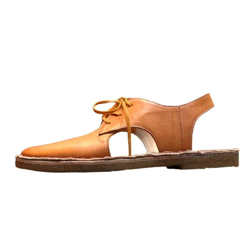 

Summer Men's Sandals Handmade Vintage High-Quality Casual Soft-Toe Driving Roman Sandals Male Genuine Leather Flat Beach