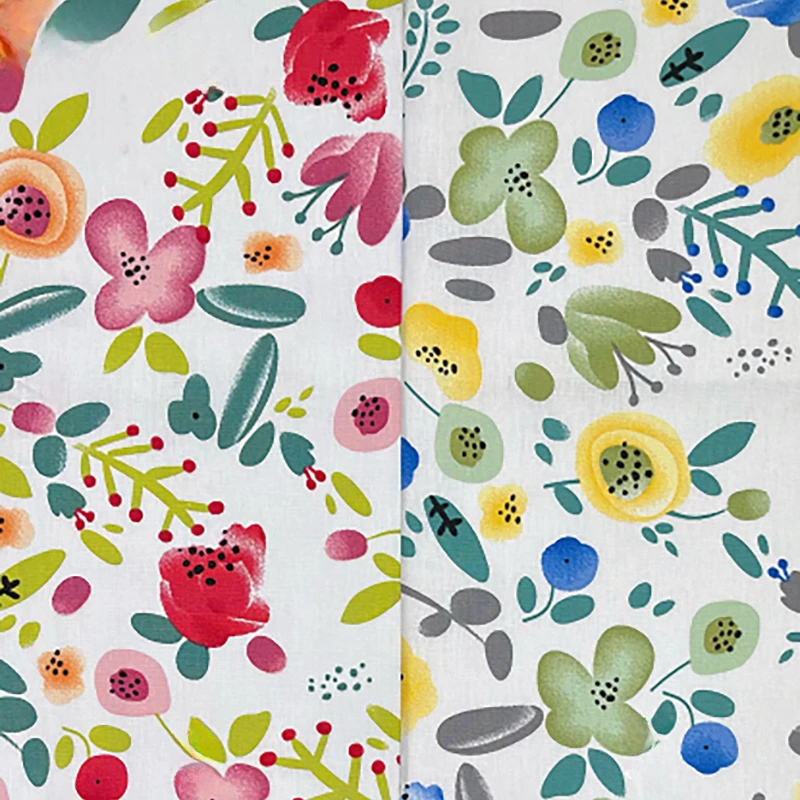 Tecido estampado com estampa de flores e frutas, popeline de algodão abstrato, roupas infantis, camisa, bolsa de pano, tecido ativo à base de água