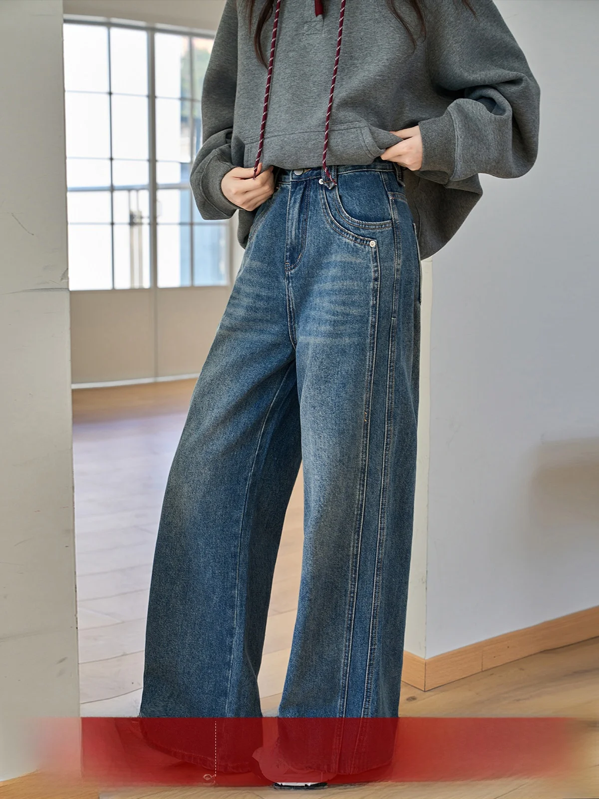 

Женские зимние новые джинсы с высокой талией, свободного кроя, синие, винтажные, прямые, комфортные широкие брюки Mocra