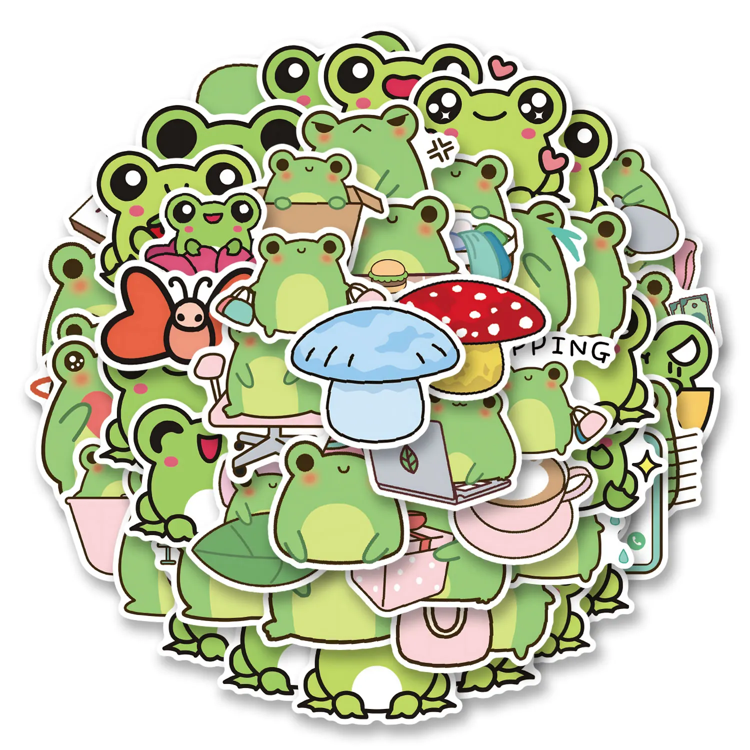 50 pegatinas estéticas de rana e insectos, calcomanías para botella de agua, monopatín, decoración para fiestas, equipo de ciclismo