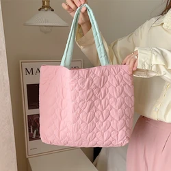 Cute Quilted Love Women's Shoulder Bags College Girls Book Tote Travel Purse Handbags Female Bento Bag Storage Shopping Bag