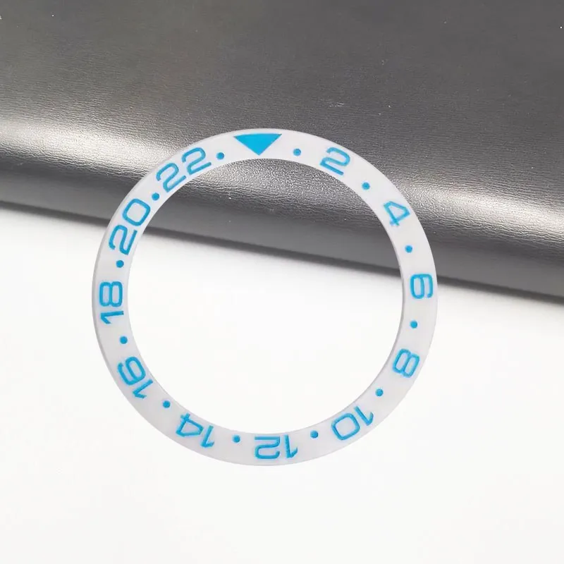 الأبيض السيراميك 38 مللي متر * 30.5 مللي متر ساعة اكسسوارات المنحدر ساعة الحافة الدائري GMT 2-22 أحمر أخضر أزرق عدد إدراج مائل ساعة الحافة #3