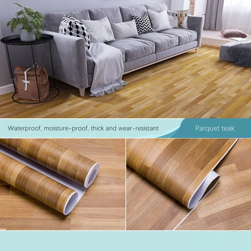 Wood Grain Waterproof Floor Stickers PVC Non-slip Self-adhesive Floor Stickers Living Room Bedroom Slip Wear-resistant Wallpaper