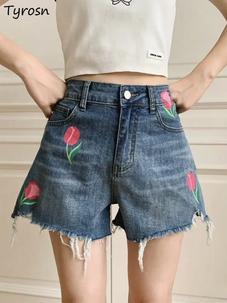 

Shorts Women Design Tassel Sweet All-match Loose Leisure Simple Print Korean Style Retro Denim Trousers Fashion Summer Ladies