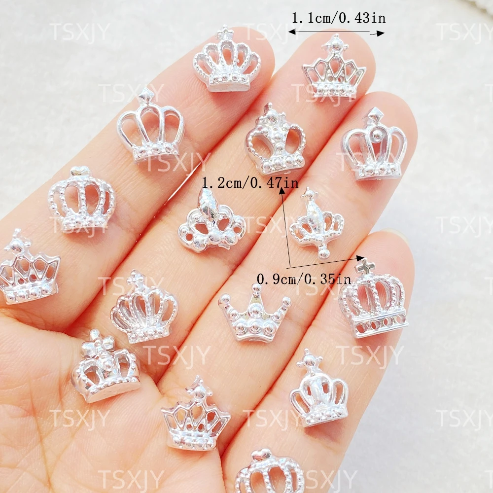 50Pcs Mixed Nail Art Resin Cartoon Cute Silver Crown Series Charms Rhinestones DIY Craft For Nail Decorations