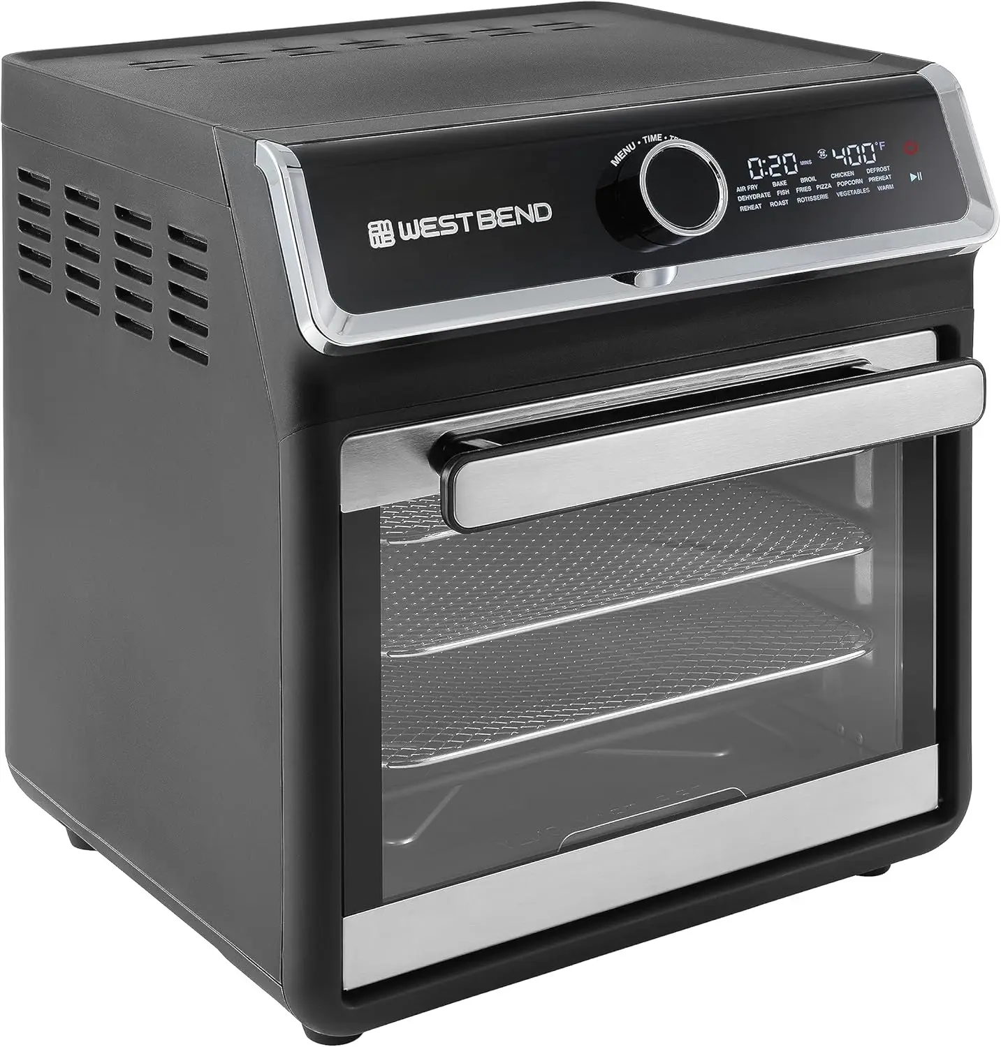 15-Quart Digital Air Fryer Oven, 1000 Watts, with Easy-View Door, 16 Preset Cooking Programs, and 8 Included Accessories, Black