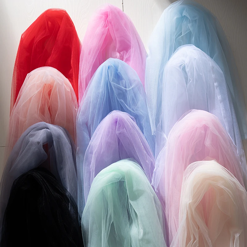 New Fog mesh gauze fabric soft handmade DIY solid color lace head veil transparent tulle garment fabric