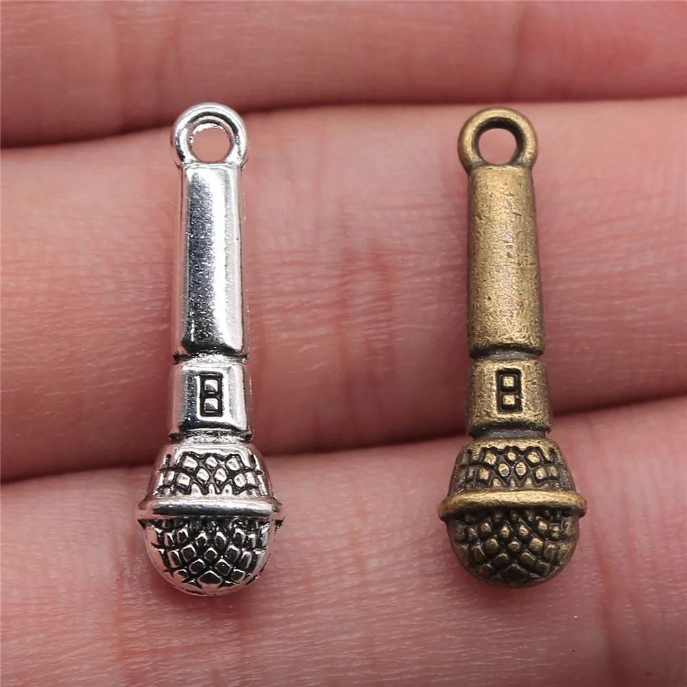 Wholesale 100pcs/bag 25x7mm Microphone Charm Pendant Music Lovers Jewelry Supplies Handmade For DIY Making Earrings Bracelet