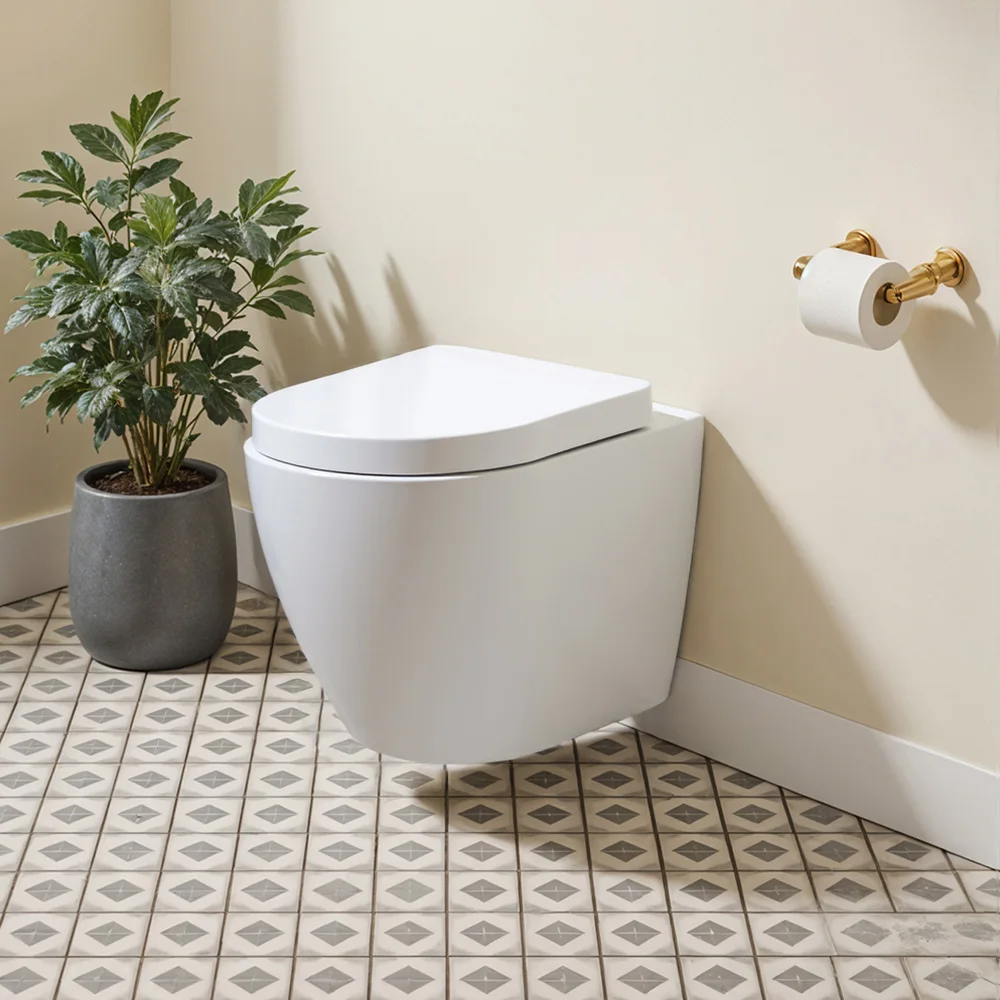 مرحاض ممدود مثبت على الحائط من فولتسيفي، 35 سم عرض × 54 سم عمق × 37 سم ارتفاع