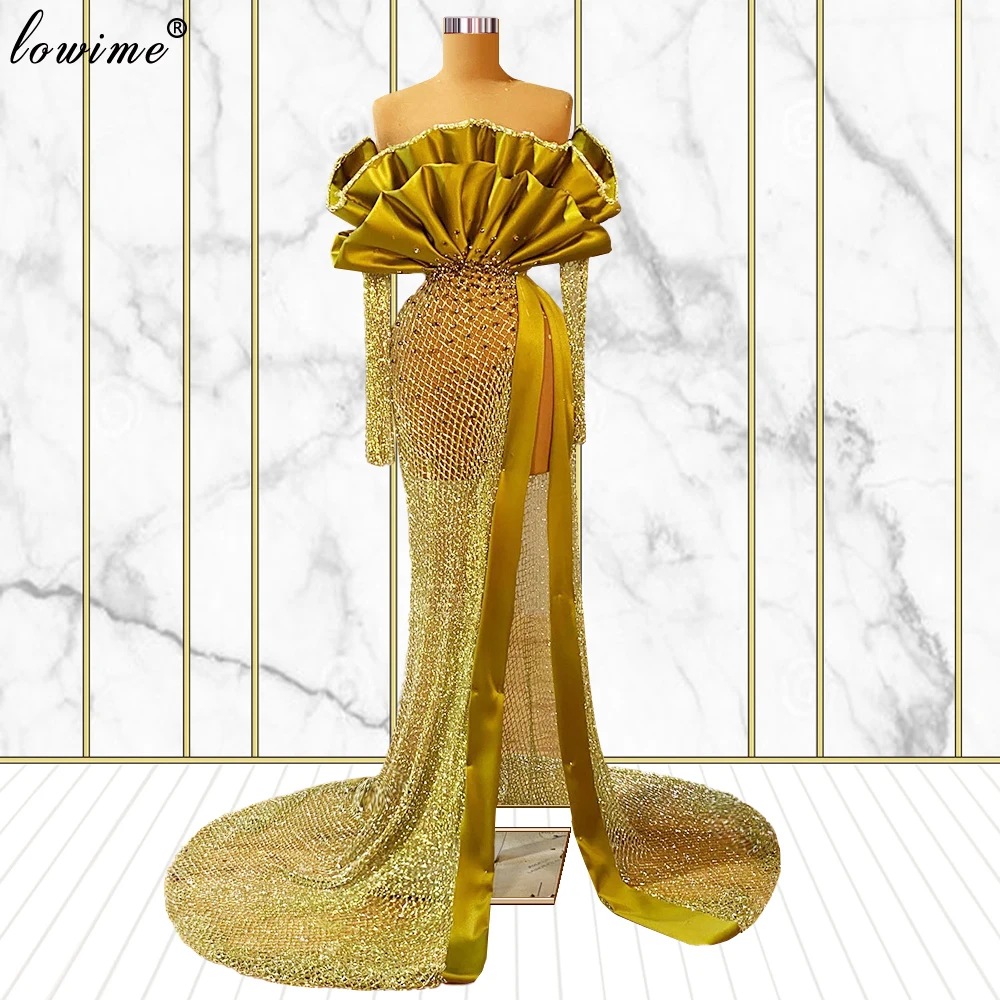 

Long Sleeves Strapless Celebrity Dresses Long Luxury Mermaid Crystals Evening Dresses For Women Awards Ceremony Dresses Vestidos