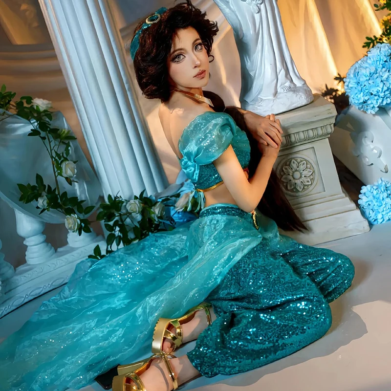 

Jasmine Princess Cosplay Costume For Adult Halloween Party Costume Full Set Outfit Uniform Halloween