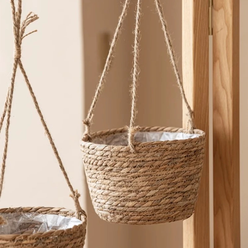 G6DA Woven Hanging Planter Plant Flower Pot Holder Basket Breathable for Home Garden