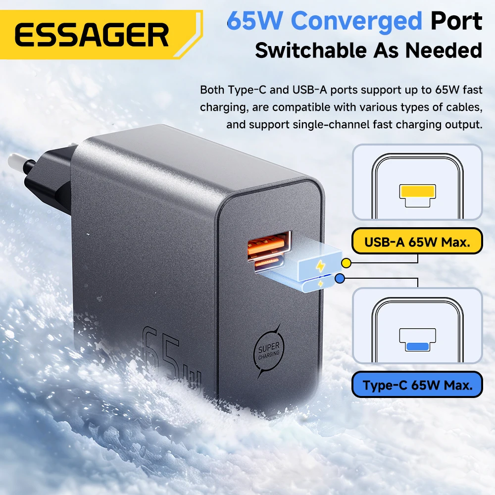 ESSAGER 65W GaN 충전기 PD3.0 PPS QC4.0 아이폰 17 16 삼성 S... - 1