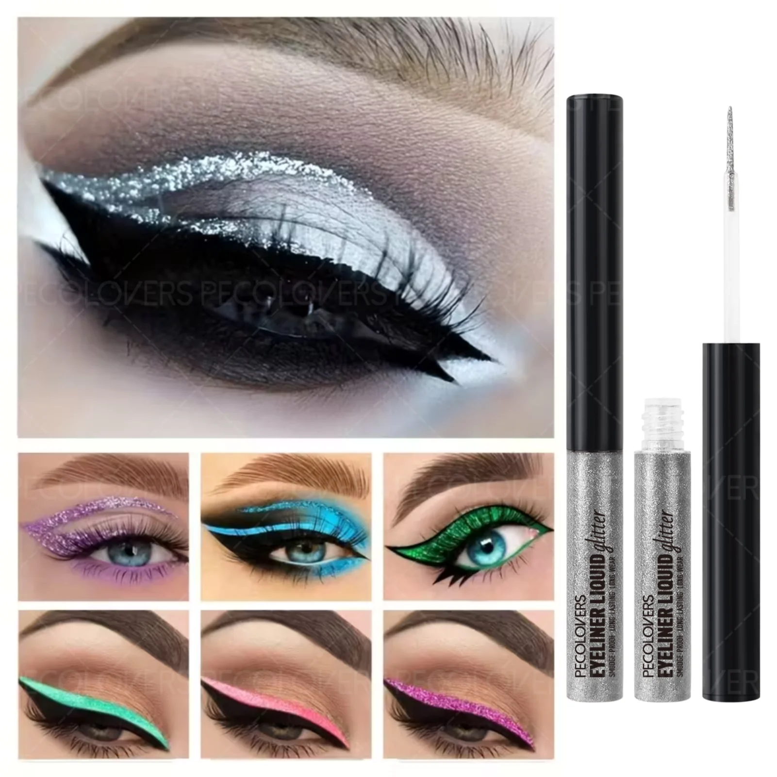 Penna e ombretto liquido 1 pezzo: paillettes perlescenti lucide colorate, scintillanti ad alta saturazione per il trucco degli occhi natalizio