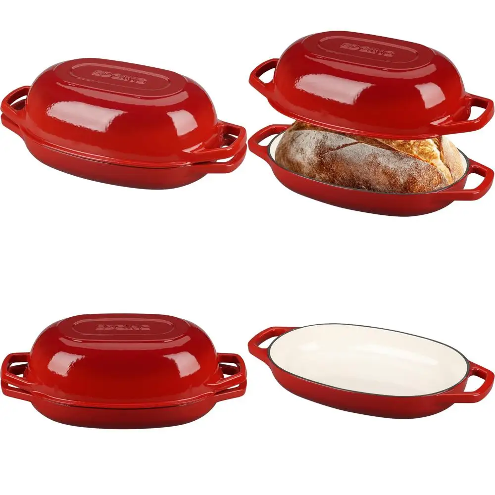 

Овальная эмалированная чугунная голландская духовка для выпечки хлеба на закваске, 5-литровый красный горшок с крышкой, идеально подходит для сковороды для хлеба и выпечки