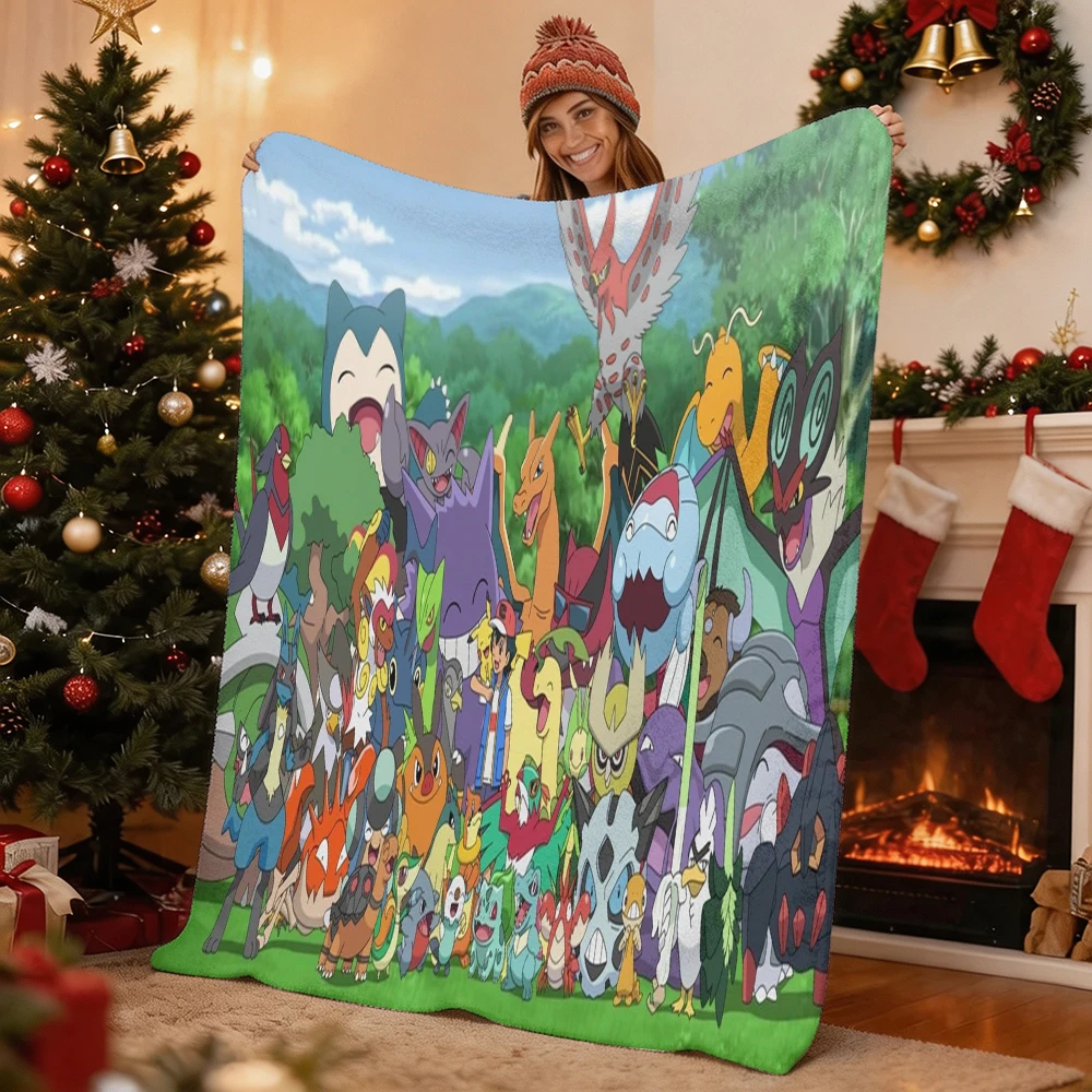 Pokemon Pikachu Gengar Bulbasaur Charmander Squirtle Psyduck Flannel Throw Blanket Soft Warm Blanket for Sofa Bed Home Decor Gif