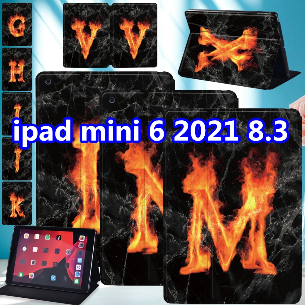 

Tablet Case for IPad Mini 6 A2567 A2568 A2569 Funda IPad Mini 6 2021 8.3" Flame Letters Print Ultrathin Leather Protective Cover