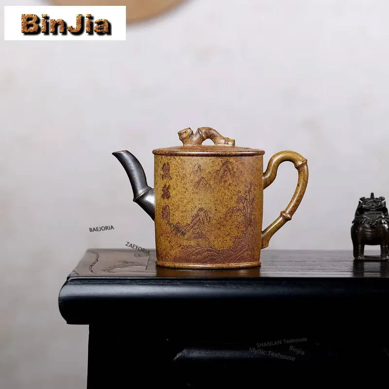 360ml Vintage Yixing Purple Clay Teapots Master Handmade Panda Bamboo Joint Pot Raw Ore Section Mud Kettle Chinese Zisha Tea Set